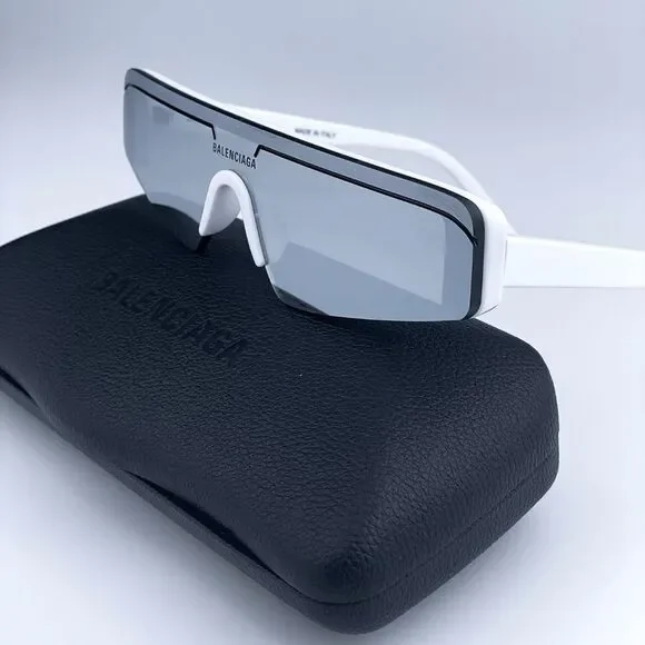 NEW Balenciaga BB0003S 002 White Silver Grey Mirrored Unisex Sunglasses